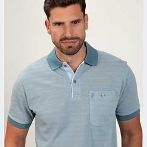 Polo hombre tejido granito manga corta  a rayas con grabado