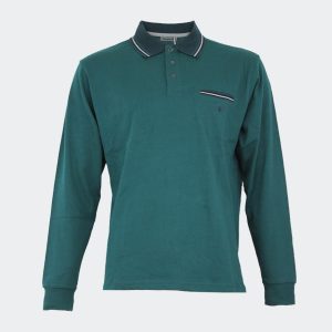 Polo hombre punto fino con bolsillo cuello con rallas finas a juego con detalle bolsillos