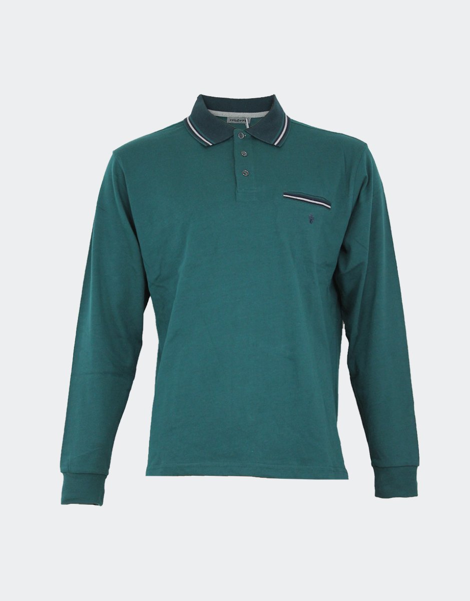 Polo hombre punto fino con bolsillo cuello con rallas finas a juego con detalle bolsillos - Imagen 2