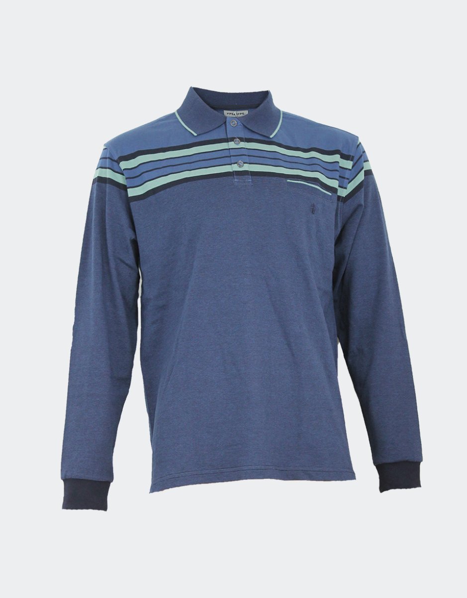 Polo hombre punto fino con bolsillo, detalle de rayas en la parte del pecho
