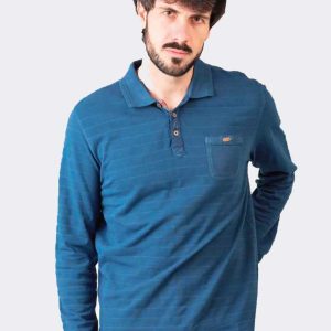 Polo hombre punto color liso con franjas en relieve