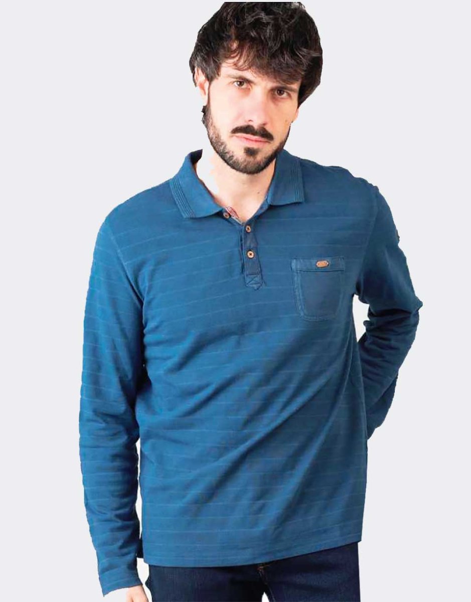 Polo hombre punto color liso con franjas en relieve - Imagen 2
