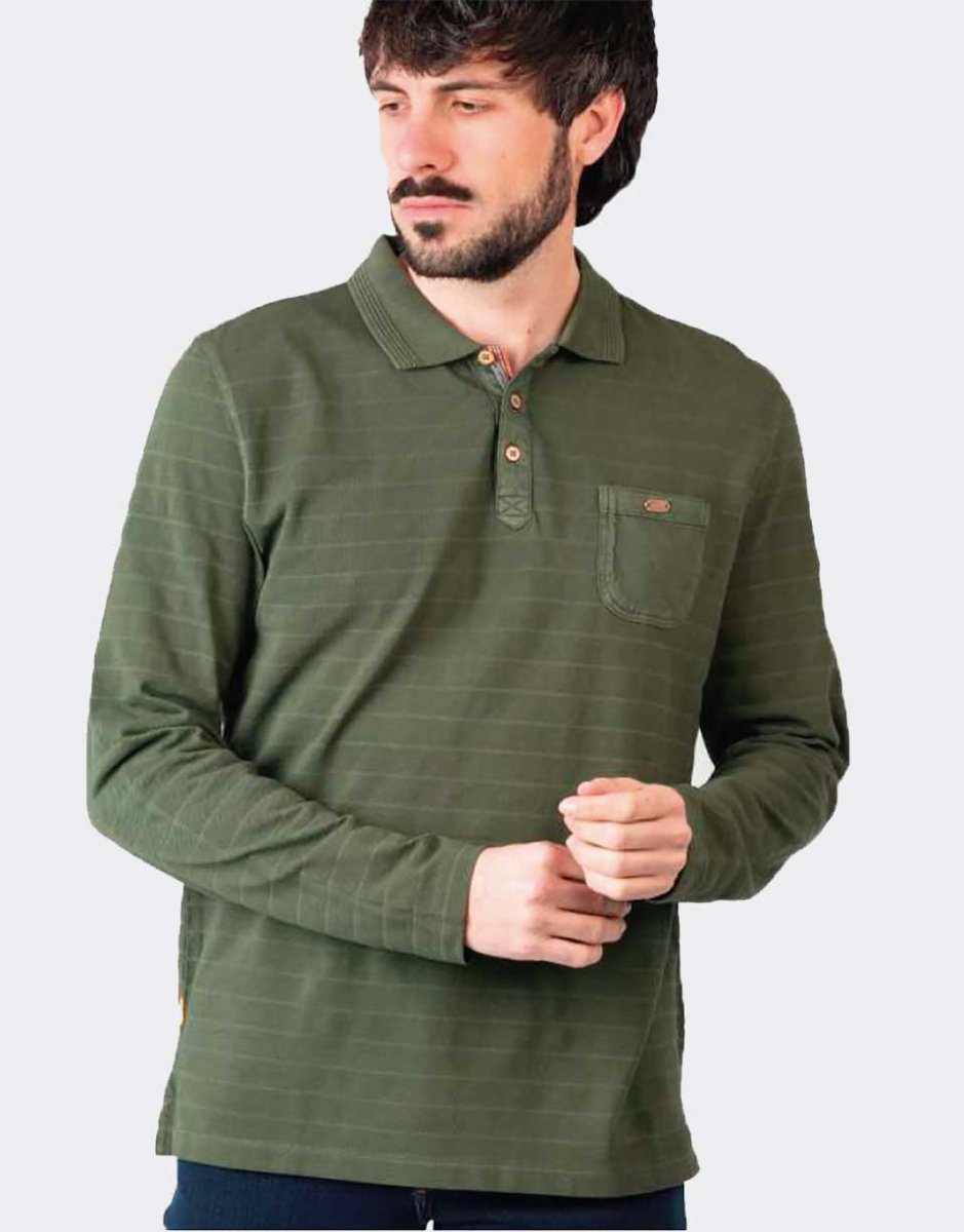Polo hombre punto color liso con franjas en relieve - Imagen 3