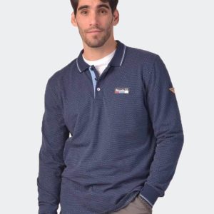 Polo sport hombre punto manga larga estampado pequeños piquitos