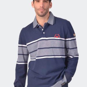 Polo hombre punto sobre cuello tela, rayas en pecho