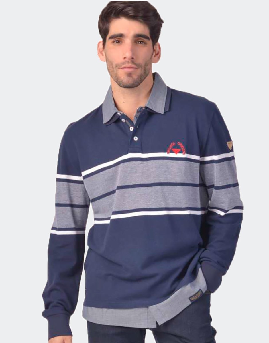 Polo hombre punto sobre cuello tela, rayas en pecho