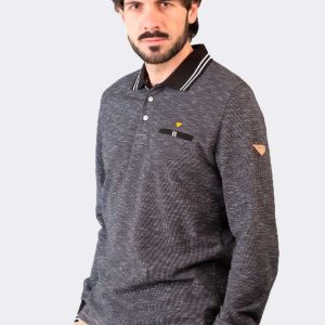 Polo hombre punto piqué blanco/negro