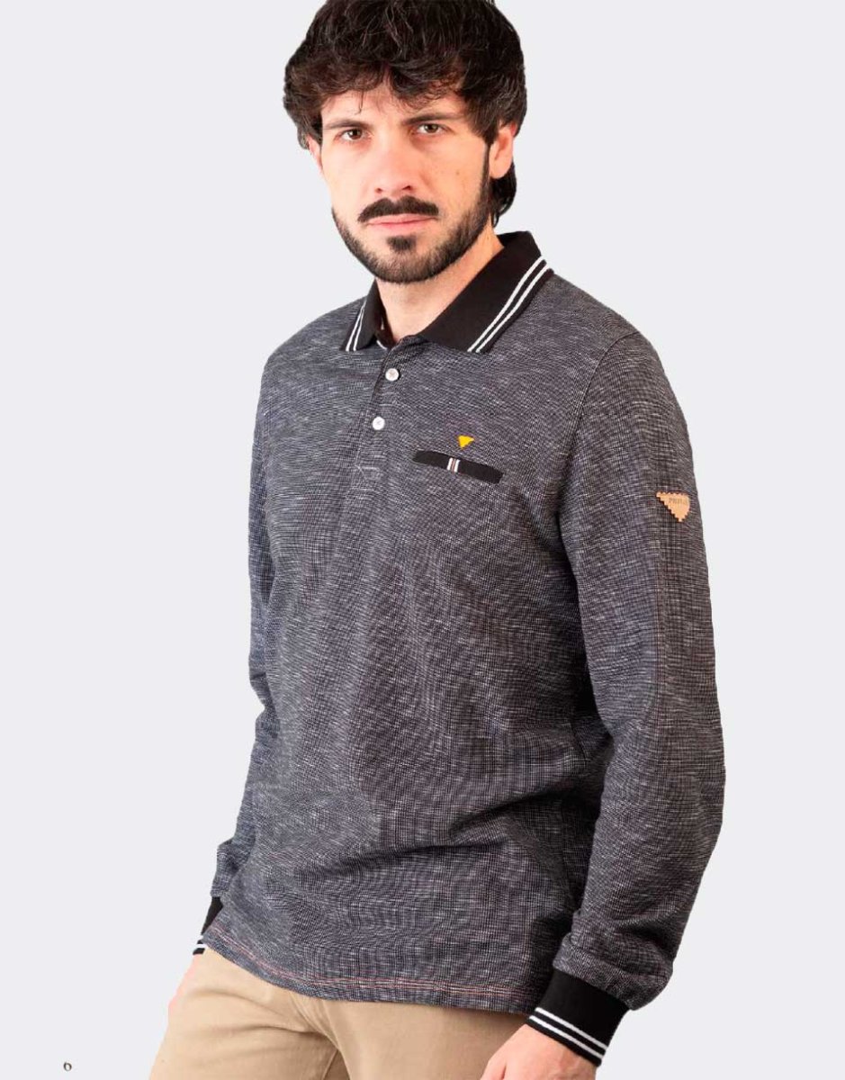 Polo hombre punto piqué blanco/negro - Imagen 2
