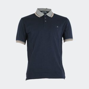 Polo hombre punto manga corta color liso con cuello y detalle mangas jaspeado con tres franjas
