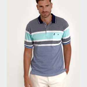 Polo hombre listas de diferentes colores: marino, blanco, turquesa y celeste