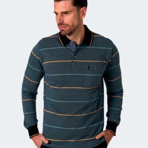 Polo hombre punto poco felpado  en vigoré y rayas estrechas espaciadas