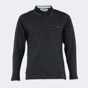 Polo hombre manga larga negro con mitivo en gris y bolsillo