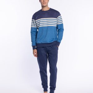 Pijama Largo de Felpa con Rayas, Refinement de Punto Blanco. 3468970
