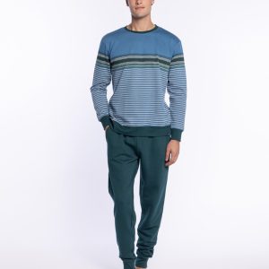 Pijama Largo de Felpa con Rayas , Versatility de Punto Blanco. 3470070