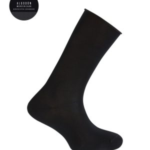 Calcetines de Algodón Mercerizado Lisos con Puño Roulé de Punto Blanco. 13056