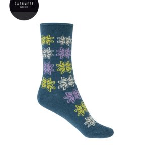 Calcetines de Cashmere/Lana Flores de Nieve Puño Roulé de Punto Blanco. 75560