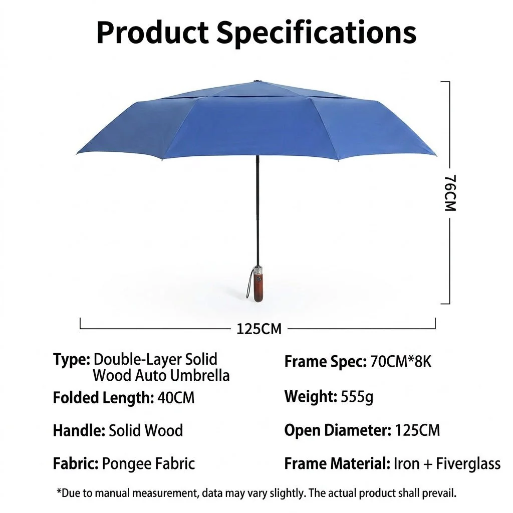 Fully Automatic Double Canopy Wooden Umbrella - Imagen 9