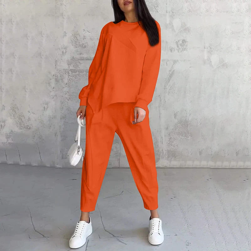 Conjunto casual de sudadera con bajo irregular y pantalón largo - Imagen 6