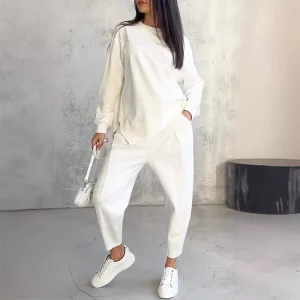 Conjunto casual de sudadera con bajo irregular y pantalón largo