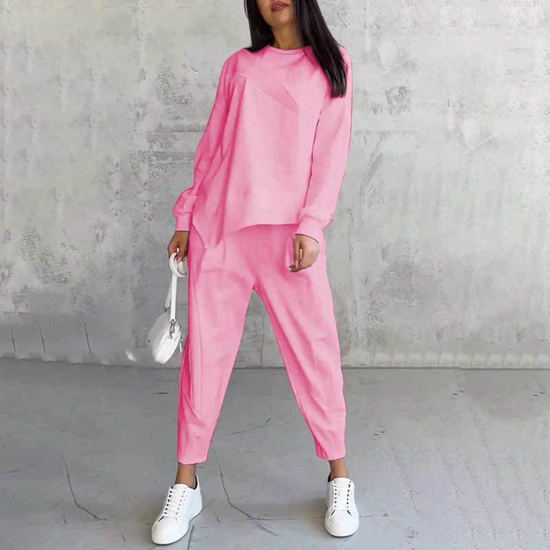 Conjunto casual de sudadera con bajo irregular y pantalón largo - Imagen 7