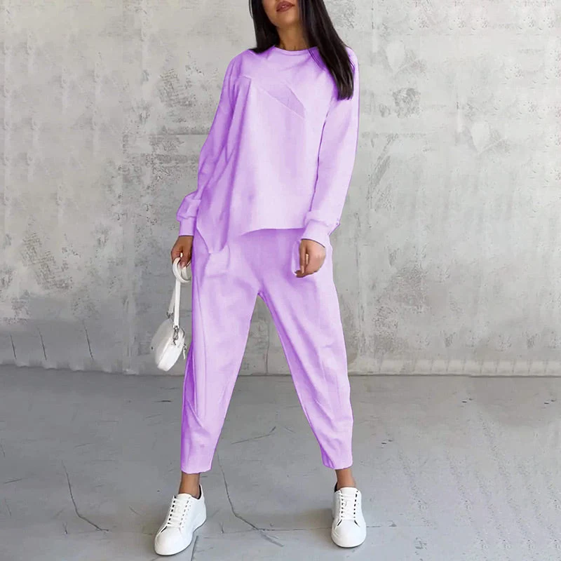 Conjunto casual de sudadera con bajo irregular y pantalón largo - Imagen 5