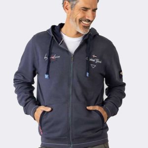Sudadera hombre con capucha y cremallera PRIVATA color azul con logo en el pecho en blanco