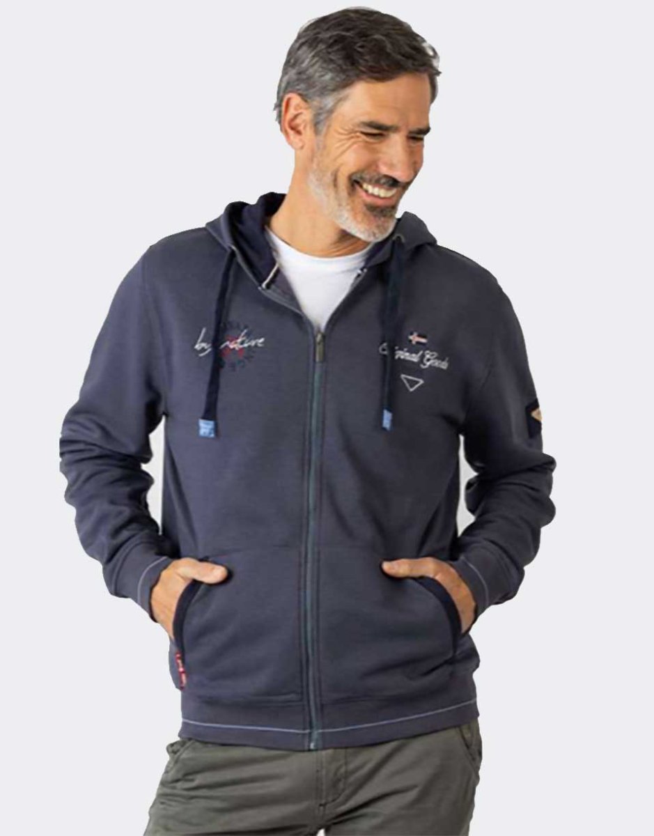 Sudadera hombre con capucha y cremallera PRIVATA color azul con logo en el pecho en blanco - Imagen 2