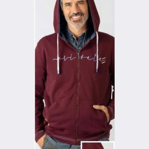 Chaqueta sudadera de hombre con capucha y cremallera PRIVATA color granate logo central en azul
