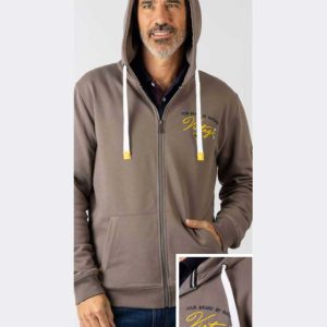Sudadera de hombre con capucha y cremallera PRIVATA color claro con logo en el pecho en amarillo