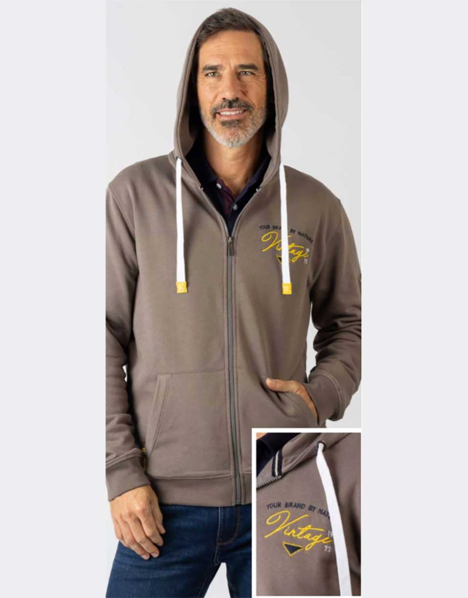 Sudadera de hombre con capucha y cremallera PRIVATA color claro con logo en el pecho en amarillo