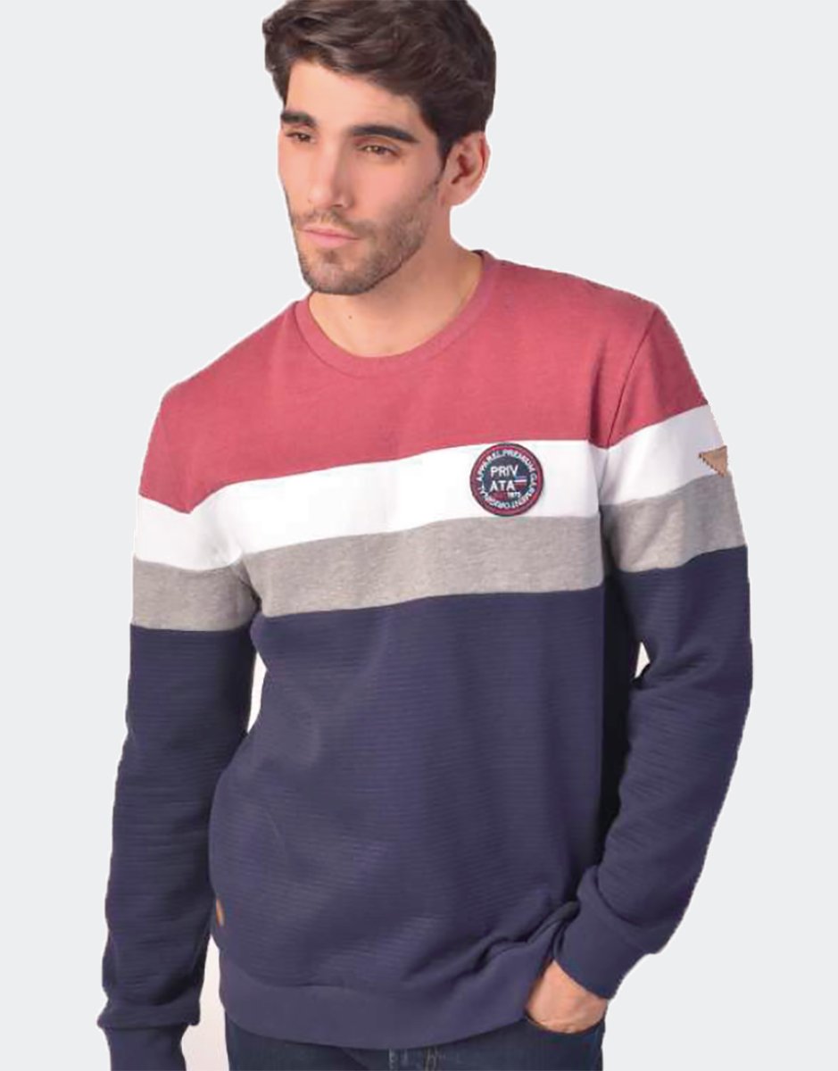 Sudadera básica cuello redondo con puño tricolor con logo PRIVATA