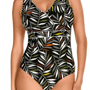 Bañador Tamouré 3467 Dolores Cortés: Diseño Cruzado con Control y Estampado Hojas – Copa B