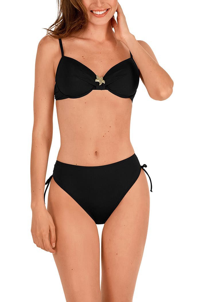 Bikini Negro Aros y Relleno Detalle Estrella Dorada Tamouré. 3445