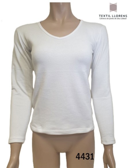 Camiseta Manga Larga Mujer Cuello Pico Thermo Nature Afelpada de Textil Lloréns. 4431