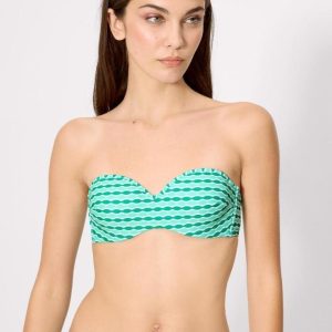 Top Bikini Bandeau Estampado Verde con Aro y Relleno – Multiposición Tirantes Desmontables – Ref. 83208