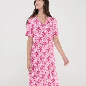 Vestido de Baño Lohe de Punto Corto Estampado Corales Fucsia con Cuello Abierto , V268464