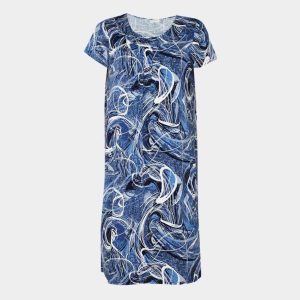 Vestido bata mujer punto escote fruncido estampado abstracto bigarrado