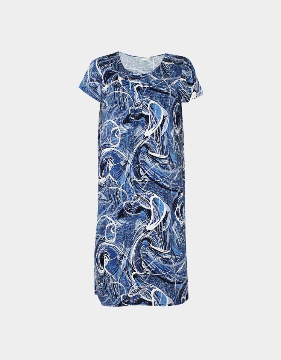 Vestido bata mujer punto escote fruncido estampado abstracto bigarrado