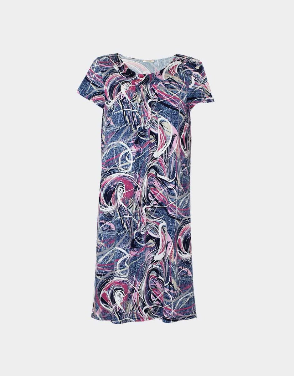 Vestido bata mujer punto escote fruncido estampado abstracto bigarrado - Imagen 3