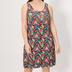 Vestido Midi con Vuelo Ysabel Mora 86255: Manga Corta, Escote en Pico y Estampado de Hojas