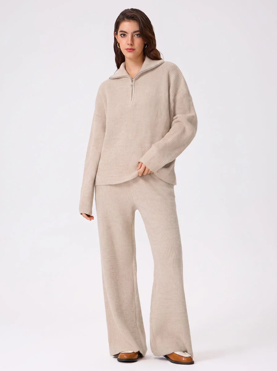 Ribbed Half Zip Sweater Set - Imagen 3