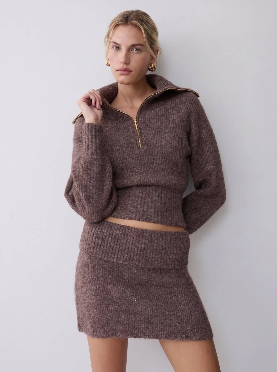 Half-Zip Knit Sweater & Skirt Set - Imagen 2